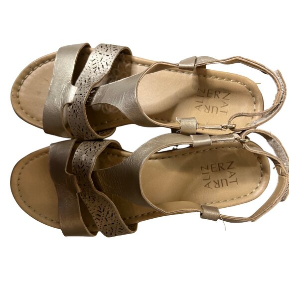 Naturalizer Womens Leather Sandals With Laser Cut Straps 8M Beige Ankle Closure - Picture 9 of 14